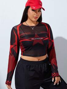 SHEIN EZwear CURVE áo nữ kích thước lớn Hình học Lá thư Giải trí - Nhiều màu - Xem 4