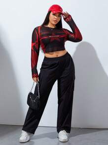 SHEIN EZwear CURVE áo nữ kích thước lớn Hình học Lá thư Giải trí - Nhiều màu - Xem 5