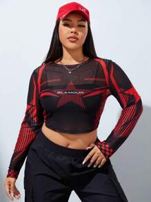 SHEIN EZwear CURVE áo nữ kích thước lớn Hình học Lá thư Giải trí - Nhiều màu - Xem 6