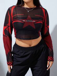 SHEIN EZwear CURVE áo nữ kích thước lớn Hình học Lá thư Giải trí - Nhiều màu - Xem 7
