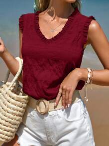 SHEIN Frenchy Blouse Sans Manches À Plis - Rouge foncé - Voir 1