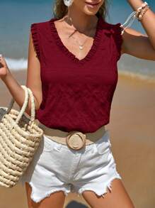 SHEIN Frenchy Blouse Sans Manches À Plis - Rouge foncé - Voir 2