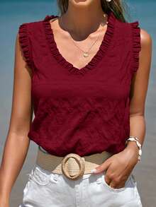 SHEIN Frenchy Blouse Sans Manches À Plis - Rouge foncé - Voir 3