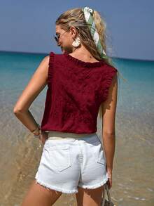 SHEIN Frenchy Blouse Sans Manches À Plis - Rouge foncé - Voir 4