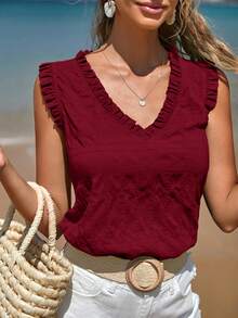 SHEIN Frenchy Blouse Sans Manches À Plis - Rouge foncé - Voir 5