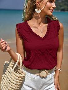 SHEIN Frenchy Blouse Sans Manches À Plis - Rouge foncé - Voir 6