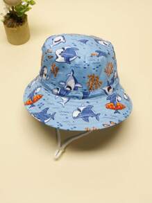 1pc Kids Shark Pattern Bucket Hat For Outdoor - Blue - View 1