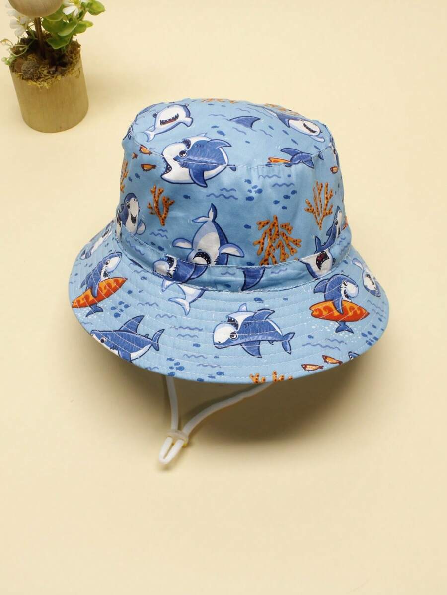1pc Kids Shark Pattern Bucket Hat For Outdoor - Blue - View 1