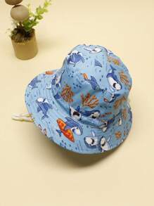 1pc Kids Shark Pattern Bucket Hat For Outdoor - Blue - View 2
