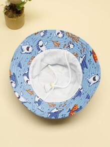 1pc Kids Shark Pattern Bucket Hat For Outdoor - Blue - View 5
