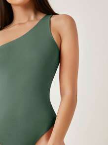 SHEIN BASICS 素色單肩連體衣 - 墨綠色 - 查看 6