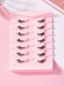 假睫毛，7 對貓眼尾眼加長睫毛假睫毛自然外觀眼睫毛禮物適合女士和女孩 - 黑色 - 查看 2