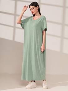 Mulvari Vestido estilo camiseta de hombros caídos unicolor