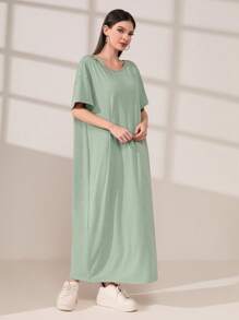 Mulvari Vestido estilo camiseta de hombros caídos unicolor