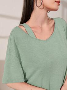 Mulvari Vestido estilo camiseta de hombros caídos unicolor