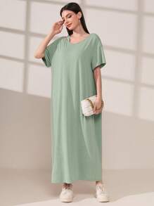 Mulvari Vestido estilo camiseta de hombros caídos unicolor