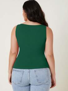 SHEIN BASICS 大碼素色背心上衣 - 墨綠色 - 查看 2