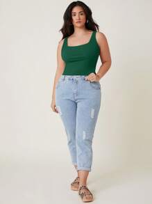 SHEIN BASICS 大碼素色背心上衣 - 墨綠色 - 查看 3