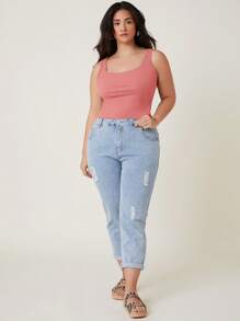 SHEIN BASICS 大碼素色背心上衣 - 珊瑚粉 - 查看 4