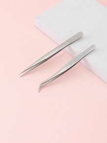 睫毛鑷子，不銹鋼精密鑷子，睫毛延長工具，用於睫毛延長 - 銀色 - 查看 2