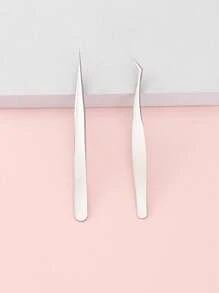 睫毛鑷子，不銹鋼精密鑷子，睫毛延長工具，用於睫毛延長 - 銀色 - 查看 3