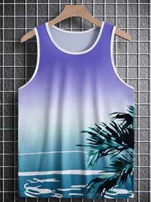 Manfinity Chillmode Hombres Top tank de ombré con estampado de árbol unido en contraste - Multicolor - Ver 3