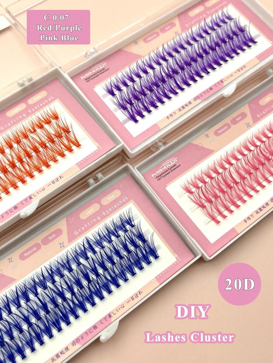 Cụm Lông Mi, 20D C Curl Màu Cụm Lông Mi Đỏ/Tím/Hồng/Xanh Dương 4 Màu Cá Nhân Nối Mi Tự Làm Manga Lashes Volumized Lông Mi Giả - màu đen - Xem 1