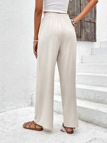 SHEIN Frenchy Quần nữ màu trơn Giải trí - Màu be - Xem 2