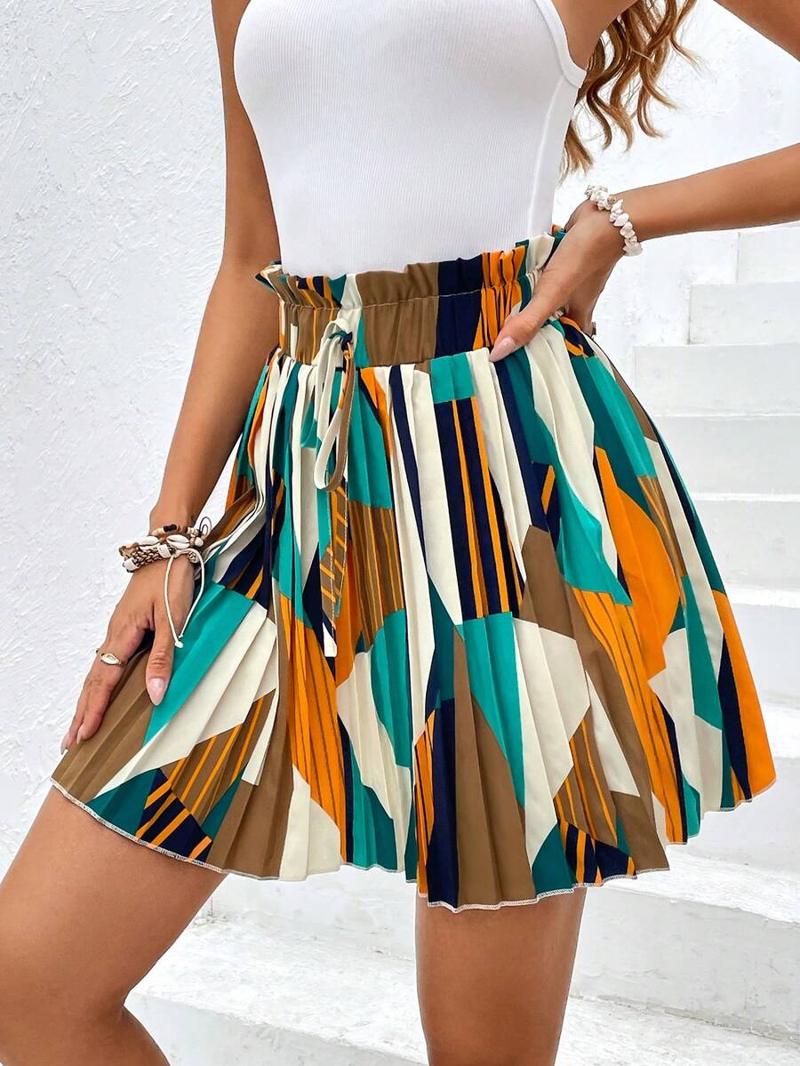 SHEIN Frenchy Váy nữ Xếp li Quần paper-bag Tất cả trên in Giải trí - Nhiều màu - Xem 1