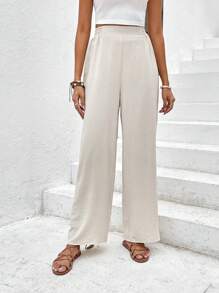SHEIN Frenchy Quần nữ màu trơn Giải trí - Màu be - Xem 6