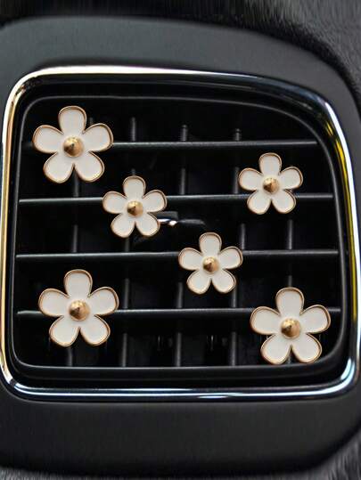 6pcs Flower Design Zinc Alloy Car Air Outlet Aromatherapy Decor Clip
