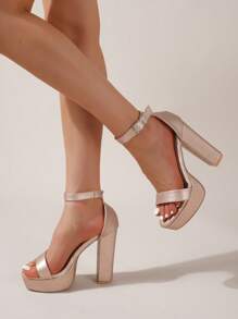 High Platform Ankle Strap Party Evening Buckle Stiletto Sandals - Champagne - View 2