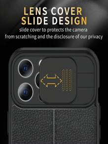 荔枝紋壓花推拉鏡頭蓋磁性手機殼 - 黑色 - 查看 3