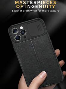 荔枝紋壓花推拉鏡頭蓋磁性手機殼 - 黑色 - 查看 6