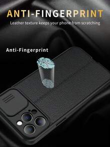 荔枝紋壓花推拉鏡頭蓋磁性手機殼 - 黑色 - 查看 8