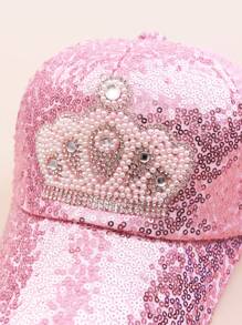 1頂可愛的皇冠公主和閃爍網球帽,透氣遮陽帽,適用於寶寶女孩的日常和戶外活動,夏季