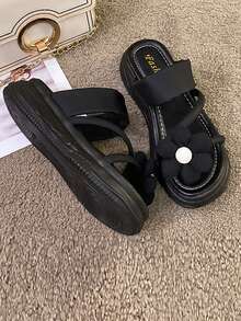 Chicas Zapatillas con diseño de flor para verano - Negro - Ver 2