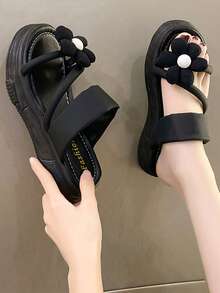 Chicas Zapatillas con diseño de flor para verano - Negro - Ver 3