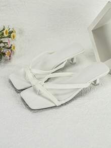 Women's Square Toe Fashion High Heel Thong Sandals - White - View 2