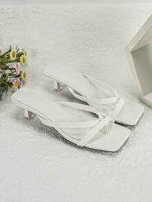 Women's Square Toe Fashion High Heel Thong Sandals - White - View 1