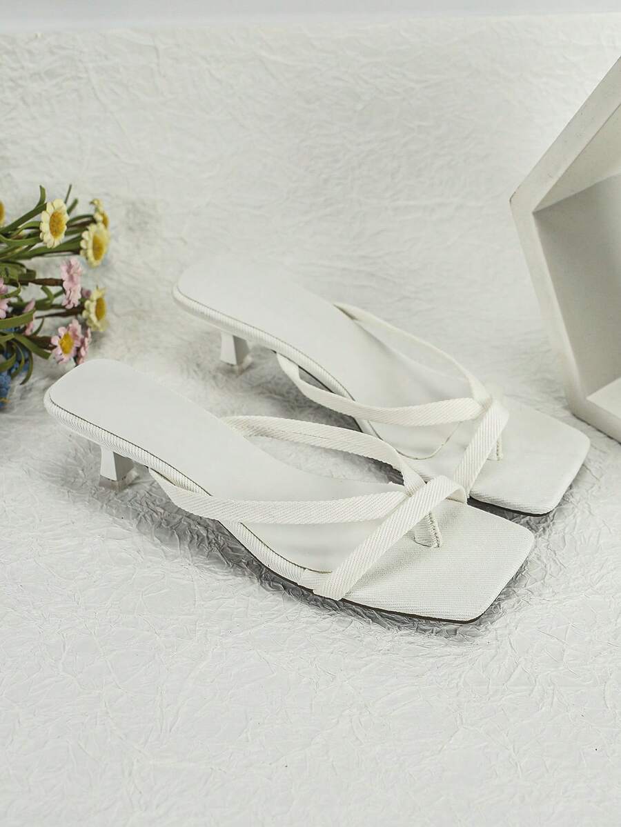 Women's Square Toe Fashion High Heel Thong Sandals - White - View 1