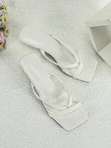 Women's Square Toe Fashion High Heel Thong Sandals - White - View 4