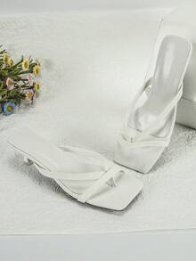 Women's Square Toe Fashion High Heel Thong Sandals - White - View 5