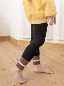 儿童加厚羊绒七分打底裤，女童秋冬季连体保暖舞蹈裤 - 黑色 - 查看 3