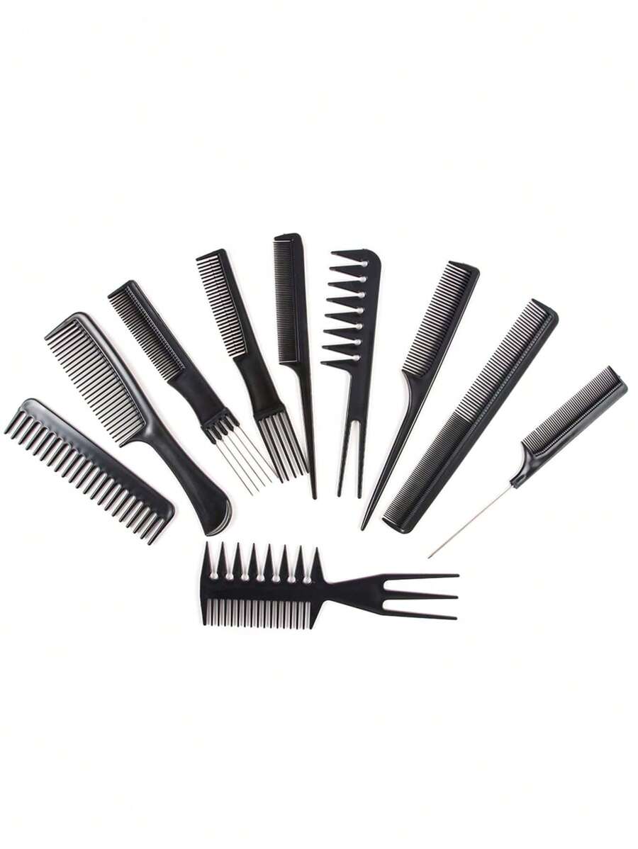 Styling Comb Set,10Pcs Hair Comb Set Hair Styling Comb Set Barber Hair Comb Set For Variety Of Hairstyles For Finishing And Coloring - Black - View 1