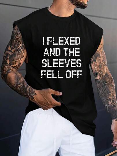 Manfinity LEGND Men's Casual Fashionable Street Slogan Print Loose Black Tank Top, Summer