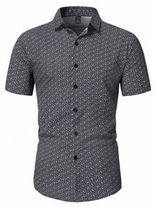 Manfinity Homme 男士滿版印花前排扣襯衫 - 黑色 - 查看 3