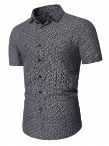 Manfinity Homme 男士滿版印花前排扣襯衫 - 黑色 - 查看 8