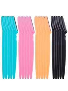 3 lưỡi dao cạo tỉa lông mày màu xanh, dao cạo tẩy lông mặt cầm tay, dụng cụ cạo râu nhíp nhổ lông mày dành cho nữ - Hồng - Xem 1