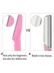 3 lưỡi dao cạo tỉa lông mày màu xanh, dao cạo tẩy lông mặt cầm tay, dụng cụ cạo râu nhíp nhổ lông mày dành cho nữ - Hồng - Xem 4